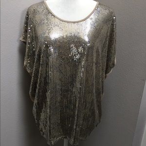 Michael Kors Top Blouse Tunic Sequins Gold Sz M